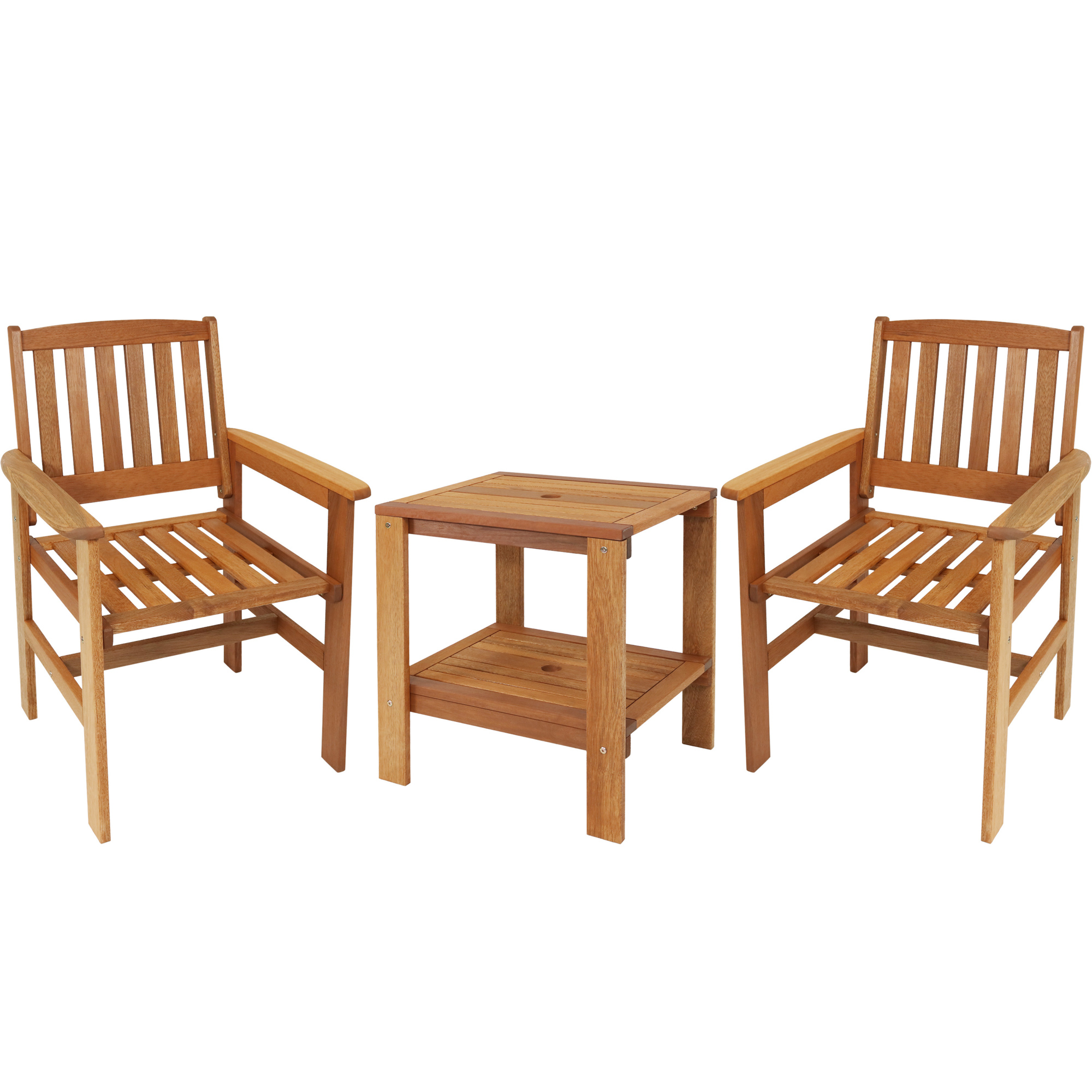 Sunnydaze Decor, 3 Piece Teak Wood Patio Set, Pieces (qty.) 5 Primary Color Brown, Seating Capacity 4 Model# FRN-909